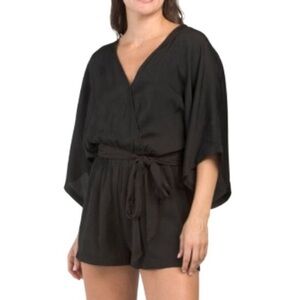 LULUS Black Short Sleeve Satin Romper Size Medium